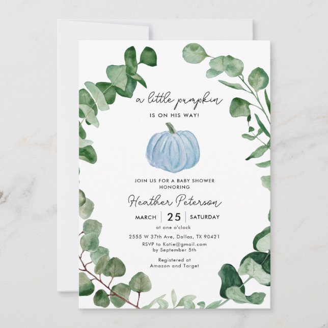 Invitation Le Petit Citrouille Est En Chemin De Baby shower (Devant)