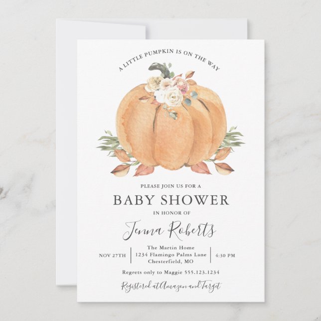 Invitation Le Petit Citrouille Sur Le Chemin Du Baby shower (Devant)