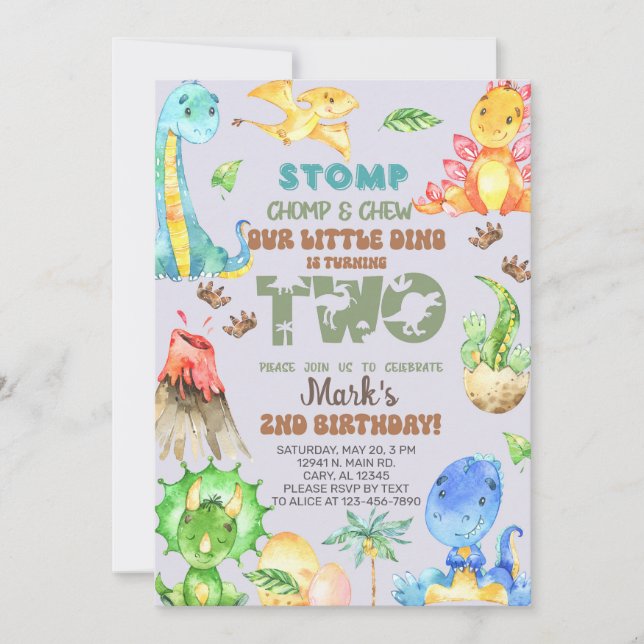 Invitation Le petit dino a deux ans. (Devant)