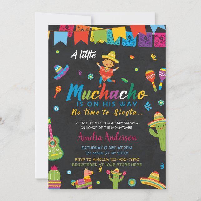 Invitation Le Petit Muchacho Sur Le Chemin Baby shower Fiesta (Devant)