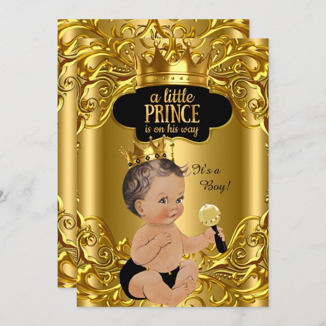Invitation Le Petit Prince est en route Baby shower Brunette (Devant / Derrière)