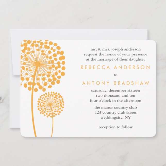 Invitation Le pissenlit orange souhaite le mariage (Devant)