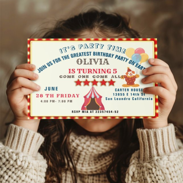 Invitation LE PLUS GRAND 5E anniversaire Cirque THÈME (Créateur téléchargé)