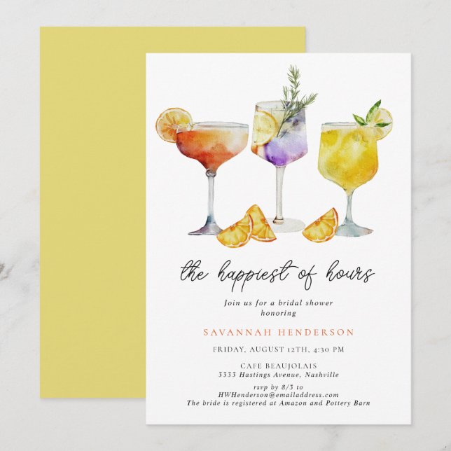 Invitation Le Plus Heureux Des Heures Fun Cocktail Fête des m (Devant / Derrière)