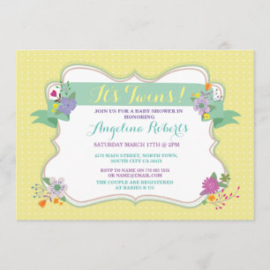 Invitation Le point de polka floral de citron jumelle