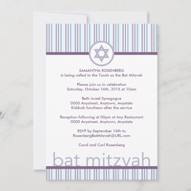 Invitation Le pourpre barre l'invitation de bat mitzvah (Devant)