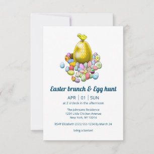 Invitation Le poussin de Pâques et l'oeuf de Pâques d'or