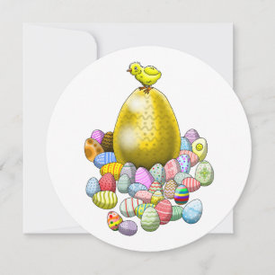 Invitation Le poussin de Pâques et l'œuf de Pâques en or