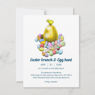 Invitation Le poussin de Pâques et l'œuf de Pâques en or