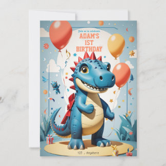 Invitation Le premier anniversaire du garçon dinausor mignon 