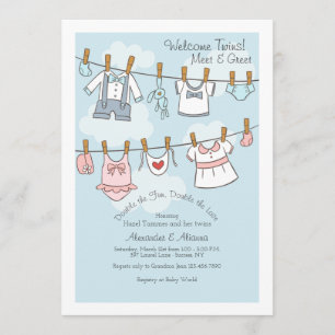 Invitation Le rassemblement bienvenu de jumeaux et saluent