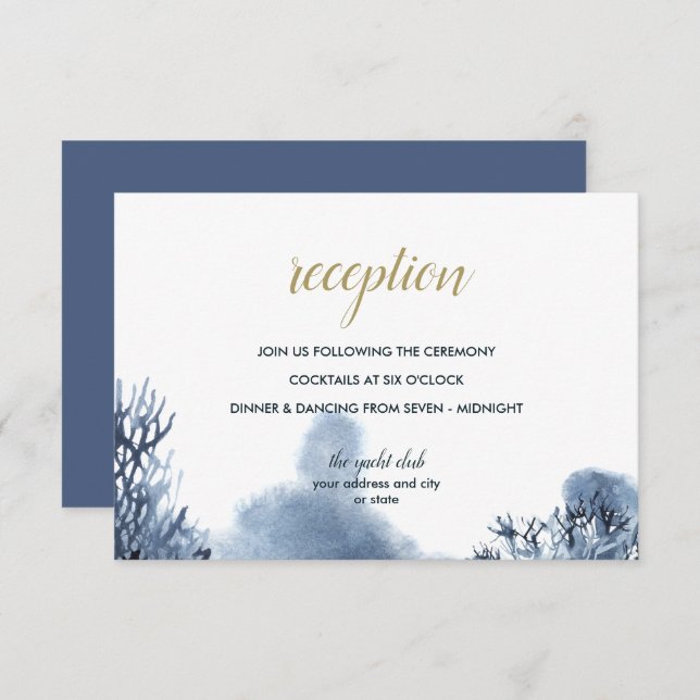 Invitation Le récif bleu | Nautical Wedding réception (Devant / Derrière)