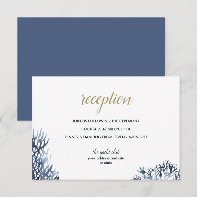 Invitation Le récif bleu | Nautical Wedding réception (Devant / Derrière)