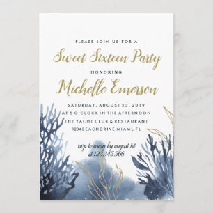 Invitation Le récif bleu  PARTI SWEET SIXTEEN Nautique