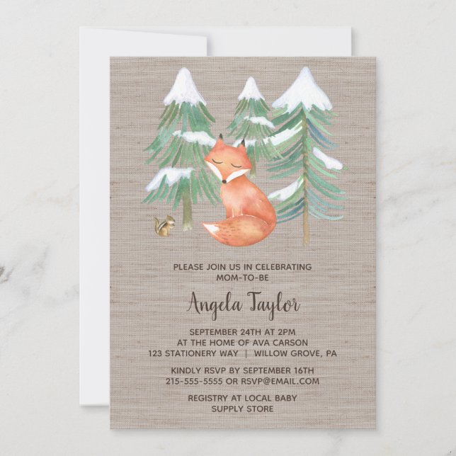 Invitation Le renard boisé d'hiver et le Baby shower de Chipm (Devant)