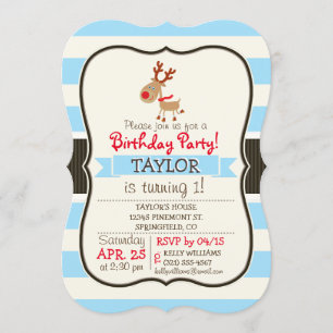 Invitation le renne à nez rouge ; les bandes bleues