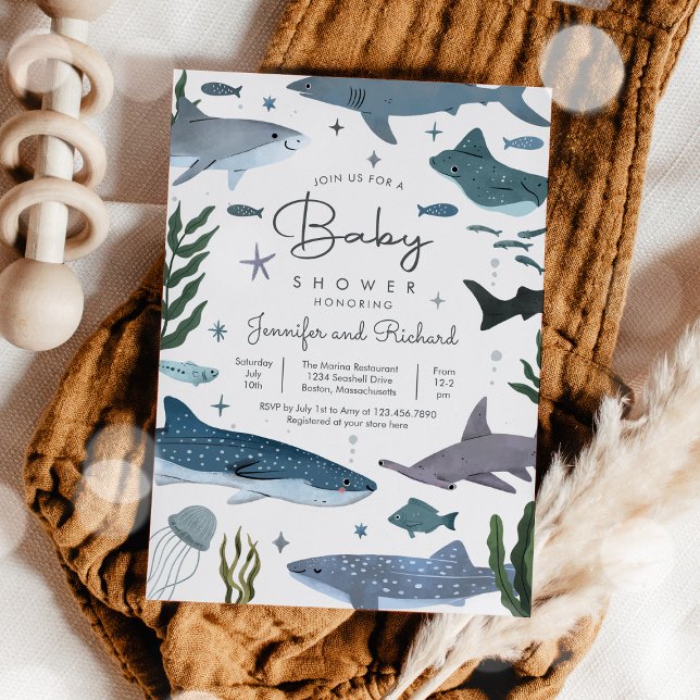 Invitation Le requin sous le Baby shower d'animaux marins (Créateur téléchargé)