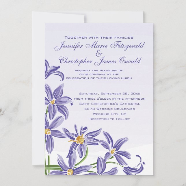 Invitation Le ressort pourpre d'aquarelle fleurit le mariage (Devant)