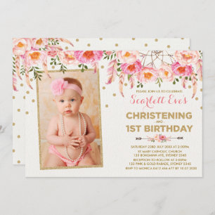Invitation Le Rêveur d'or rose Christening 1er Anniversaire
