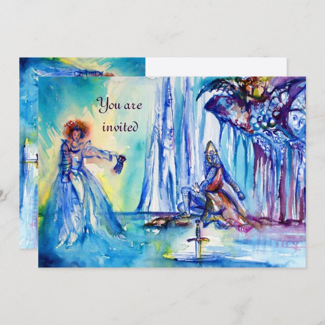 Invitation LE ROI ARTHUR, LA DAME DU LAC ET EXCALIBUR ressent (Devant / Derrière)