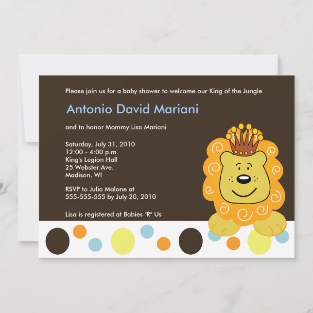 Invitation Le roi de la Jungle Lion 5x7 Baby shower Invitatio (Devant)