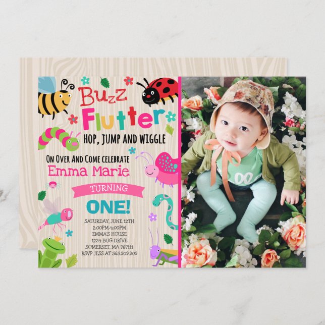 Invitation Le rose de fille d'invitation d'anniversaire (Devant / Derrière)