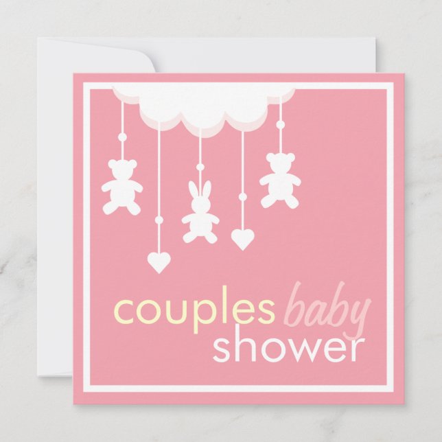 Invitation Le rose doux couple l'invitation de baby shower (Devant)