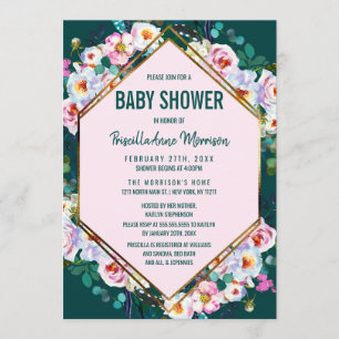 Invitation Le rose fleurit le baby shower vert de jade