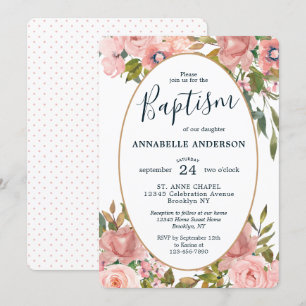 Invitation Le rose floral moderne rougissent baptême de