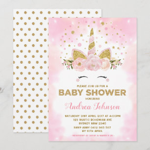 Invitation Le rose magique de licorne opacifie le baby shower