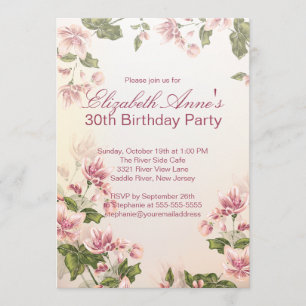 Invitation Le rose vintage fleurit la fête d'anniversaire