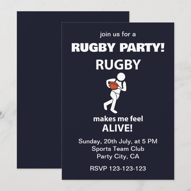 Invitation Le Rugby Me Fait Vivre Parti de Rugby (Devant / Derrière)