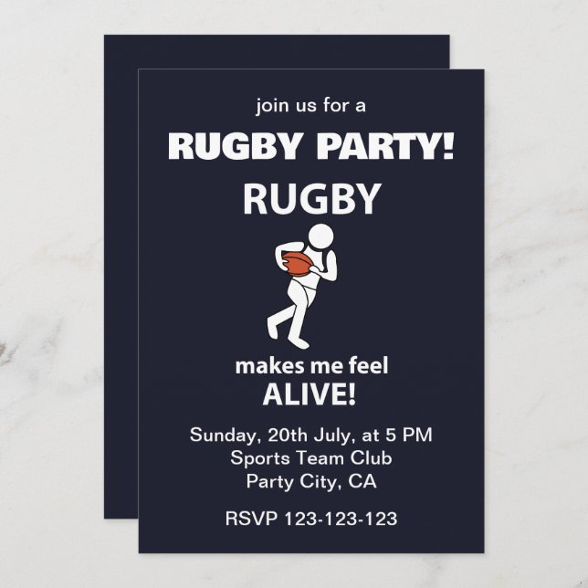 Invitation Le Rugby Me Fait Vivre Rugby Party (Devant / Derrière)