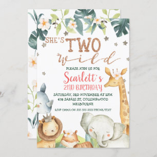 Invitation Le Safari de la fille, deux anniversaires sauvages