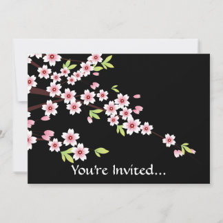 Invitation Le Sakura noir aux fleurs de cerisiers roses et ve