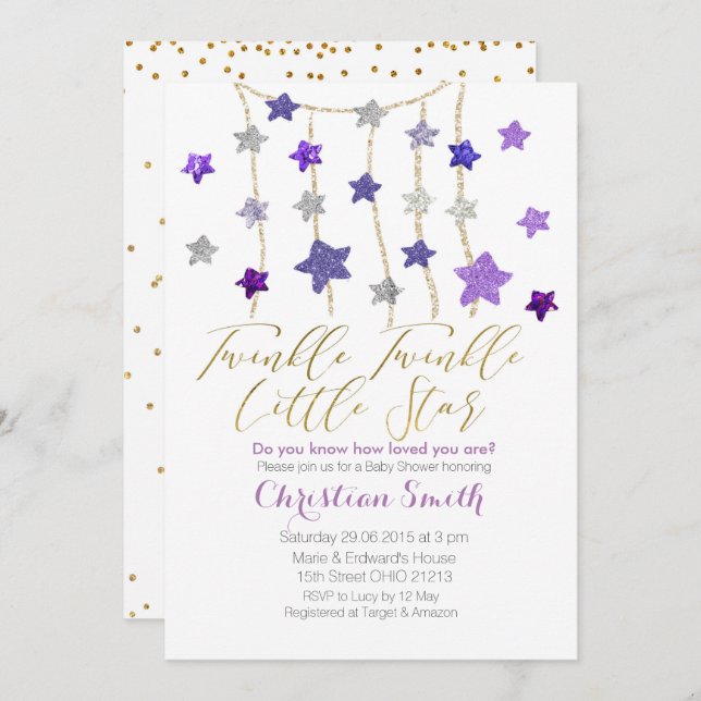 Invitation Le scintillement LILAS POURPRE tient le premier (Devant / Derrière)