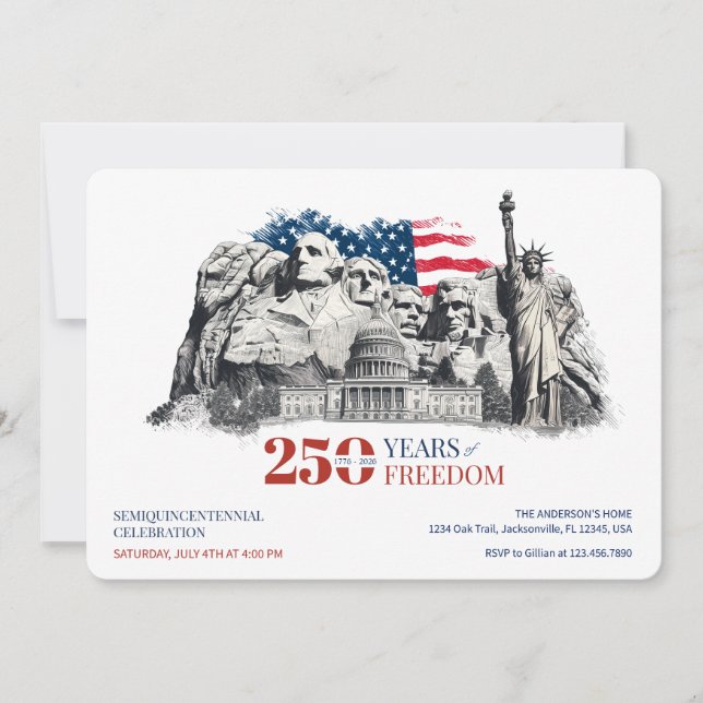 Invitation Le Semiquincentenaire de l'Amérique 250 Ans de Lib (Devant)