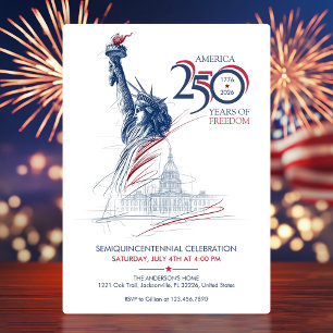 Invitation Le Semiquincentenaire de l'Amérique USA 250 Ans de