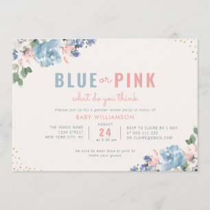 Invitation le sexe floral bleu et rose vif révèle la fête