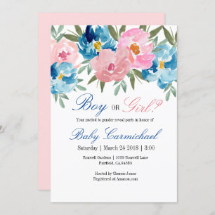 Invitation Le sexe floral rose et bleu révèle l'invitation du