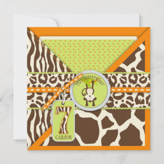 Invitation Le singe de la jungle orange septième anniversaire