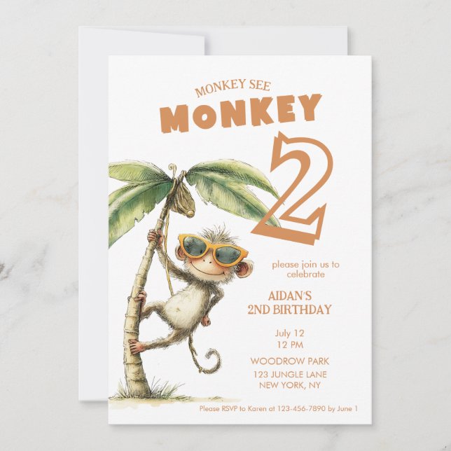 Invitation Le singe voit son deuxième anniversaire (Devant)