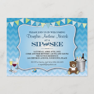 Invitation Le Sip bleu de bébé d'Ombre Chevron et voient