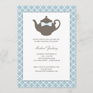 Invitation Le Sip Brown doux de bébé de théière du bleu   et