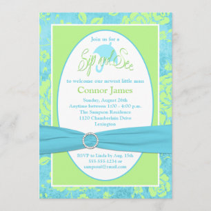 Invitation Le Sip floral blanc de vert bleu et voient