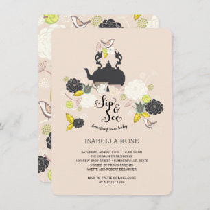 Invitation Le Sip floral chic d'oiseaux de fleurs et voient