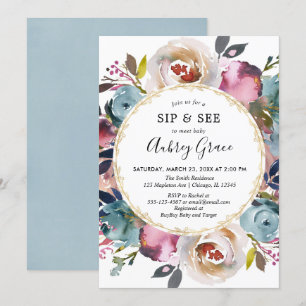 Invitation Le sip floral rustique de Bourgogne de bleu marine