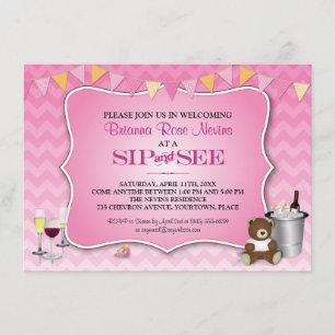 Invitation Le Sip rose de bébé d'Ombre Chevron et voient