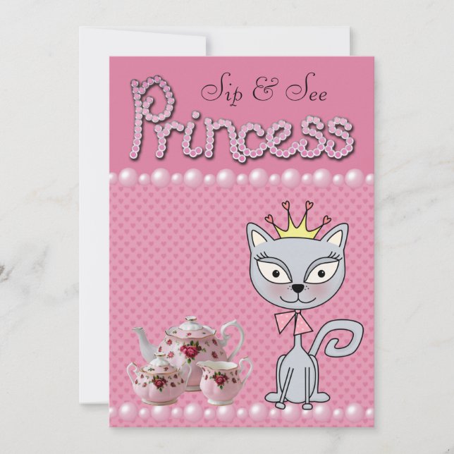 Invitation Le Sip rose mignon et voient princesse Kitty Cat (Devant)
