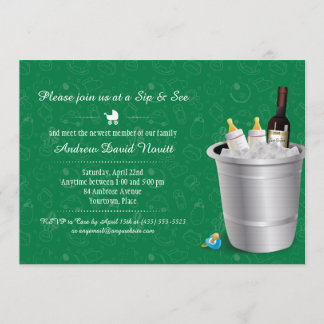 Invitation Le Sip vert de biberons de vin et voient le baby
